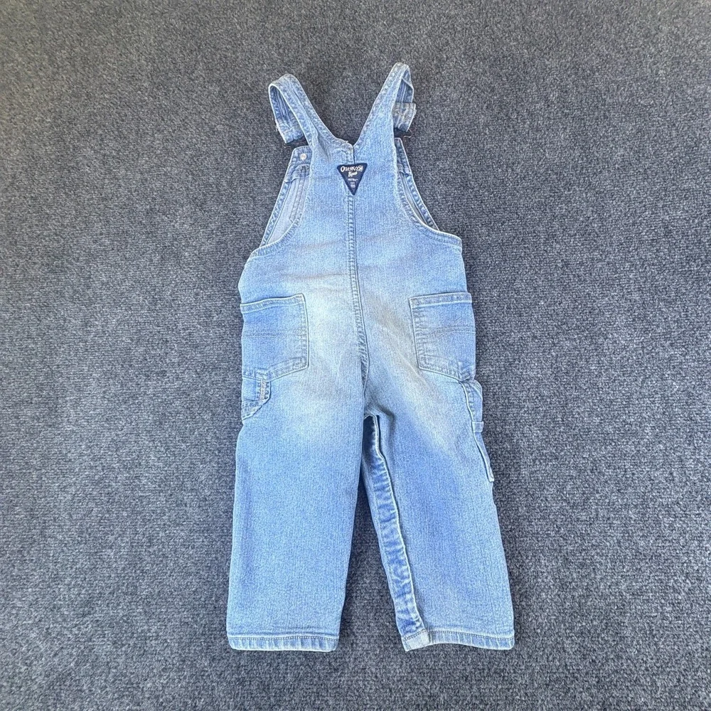 Oshkosh B'gosh Classic Denim One Piece Overalls Toddler 24M Blue Logo Cotton